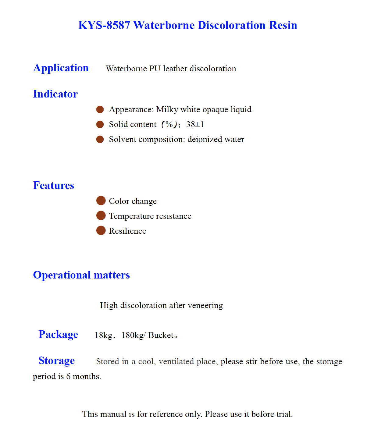 KYS 8587 Waterborne Discoloration Resin