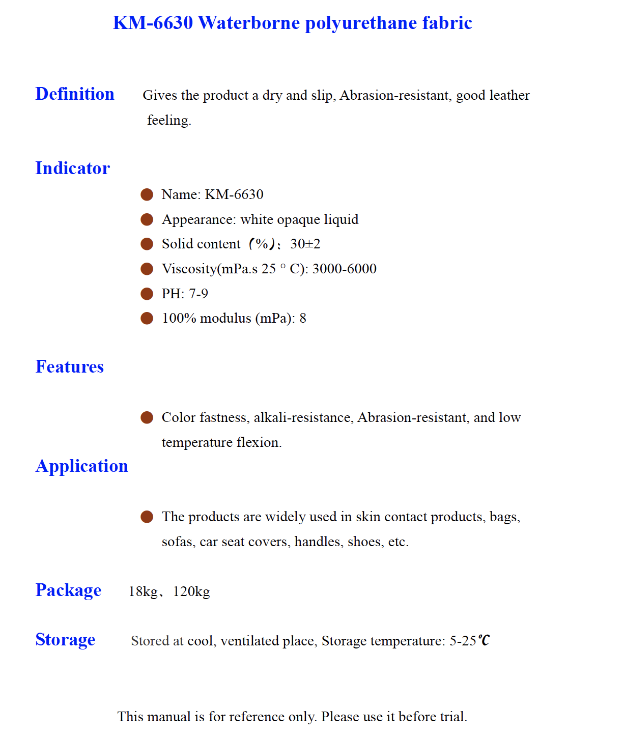 KM 6630 Waterborne polyurethane fabric